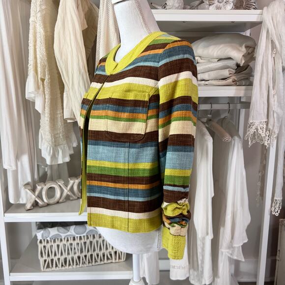 Anthracite women's sz. 10, 3/4 sleeve 100% cotton horizontal striped jacket 1347 - Picture 7 of 9